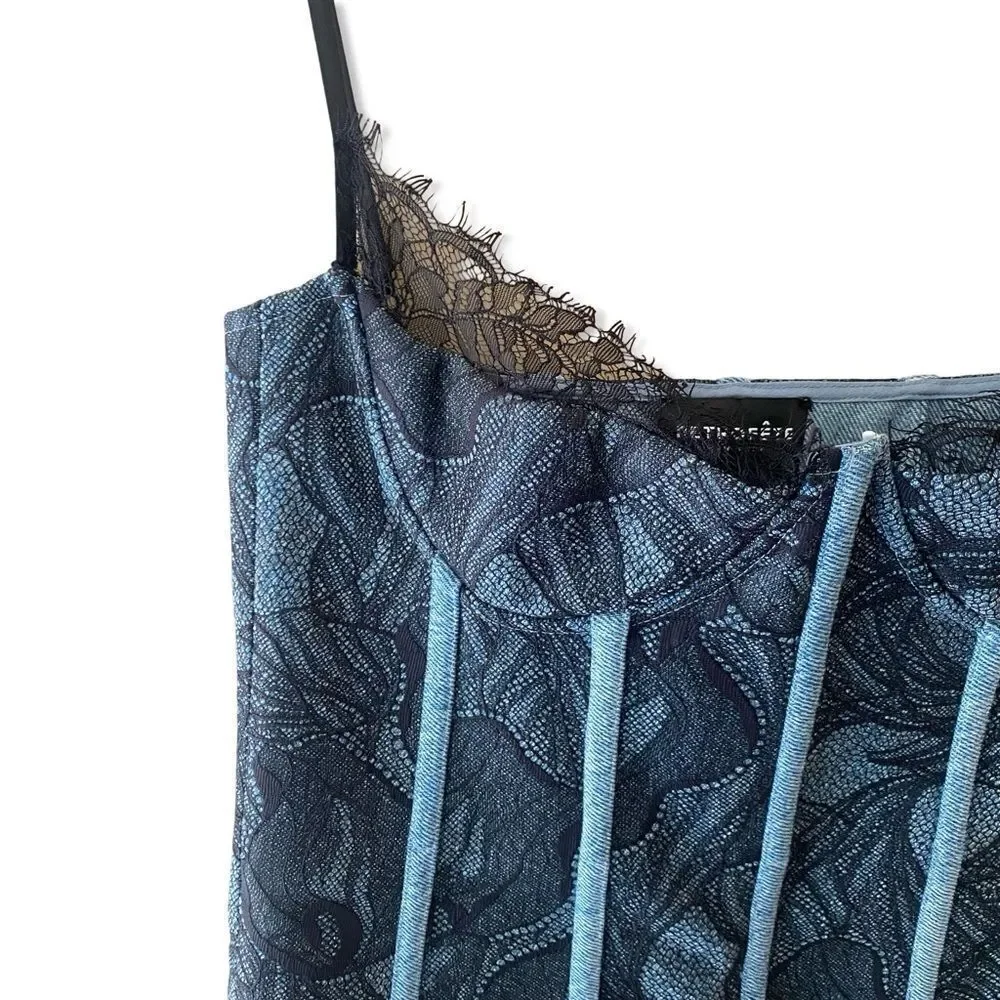 New Retrofete Trice Dress denim lace mini bustier party S $598 - Picture 9 of 14